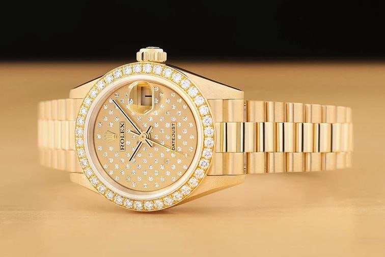ROLEX LADIES PRESIDENT 69138 FACTORY DIAMOND FULL PAVE 18K YELLOW GOLD WATCH - 2