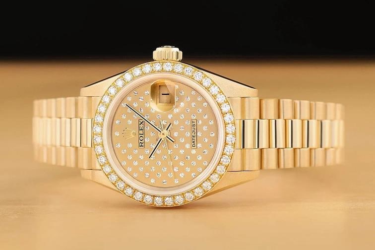 ROLEX LADIES PRESIDENT 69138 FACTORY DIAMOND FULL PAVE 18K YELLOW GOLD WATCH - 3