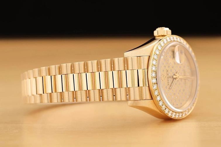 ROLEX LADIES PRESIDENT 69138 FACTORY DIAMOND FULL PAVE 18K YELLOW GOLD WATCH - 8