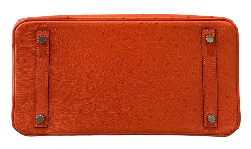 Hermes Birkin 30 Ostrich Tangerine Orange Leather Palladium Hardware RARE - 11