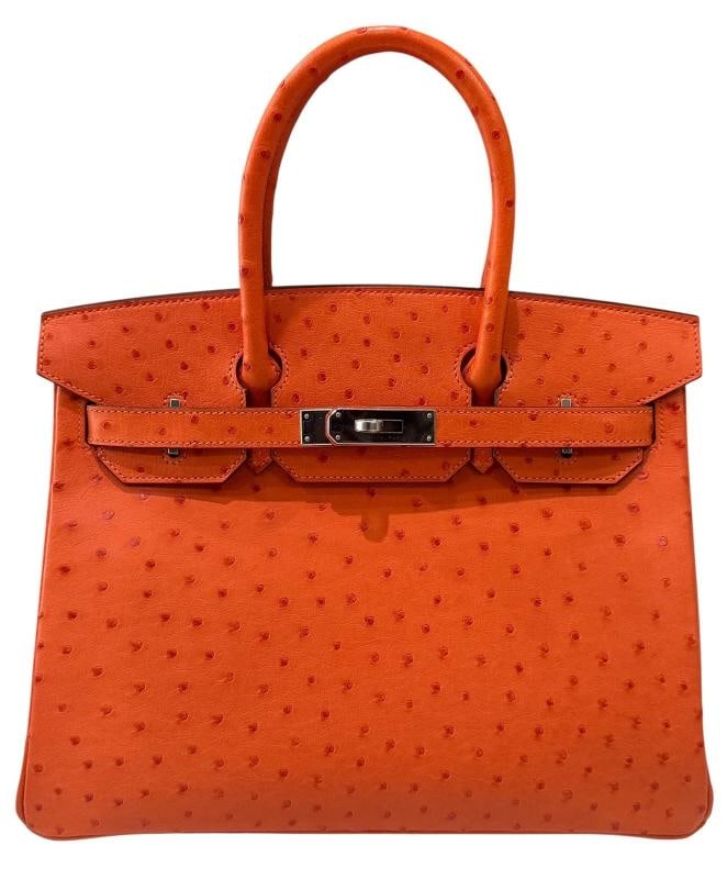 Hermes Birkin 30 Ostrich Tangerine Orange Leather Palladium Hardware RARE - 2