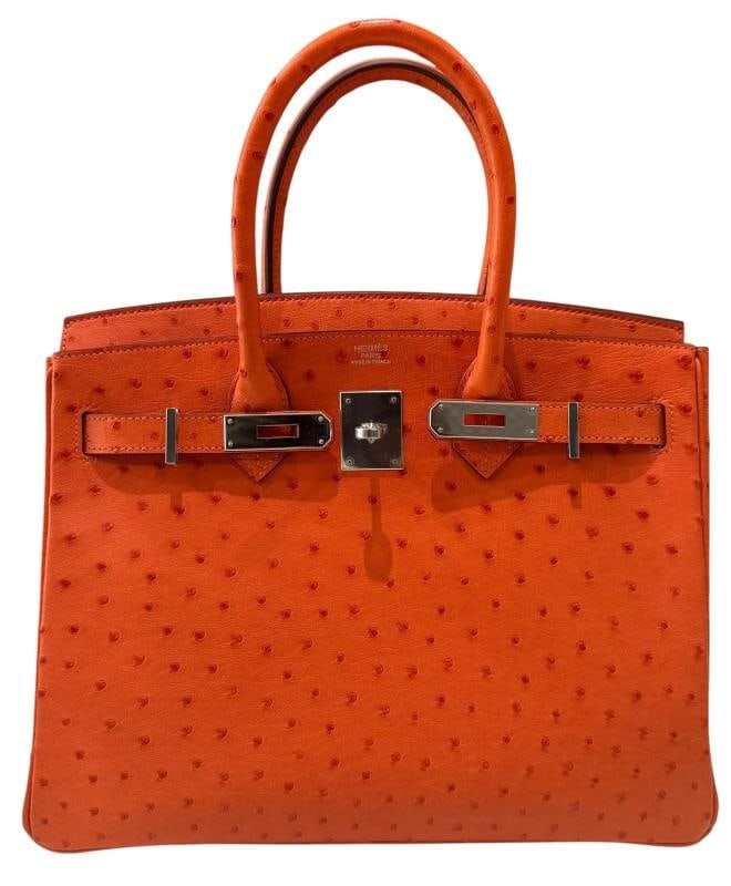 Hermes Birkin 30 Ostrich Tangerine Orange Leather Palladium Hardware RARE - 3