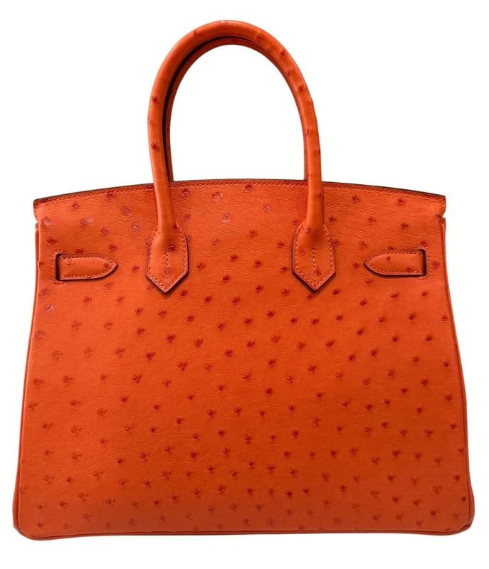 Hermes Birkin 30 Ostrich Tangerine Orange Leather Palladium Hardware RARE - 4