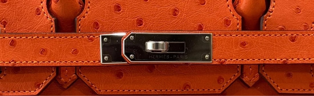 Hermes Birkin 30 Ostrich Tangerine Orange Leather Palladium Hardware RARE - 5