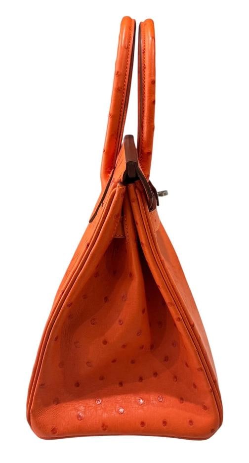 Hermes Birkin 30 Ostrich Tangerine Orange Leather Palladium Hardware RARE - 7
