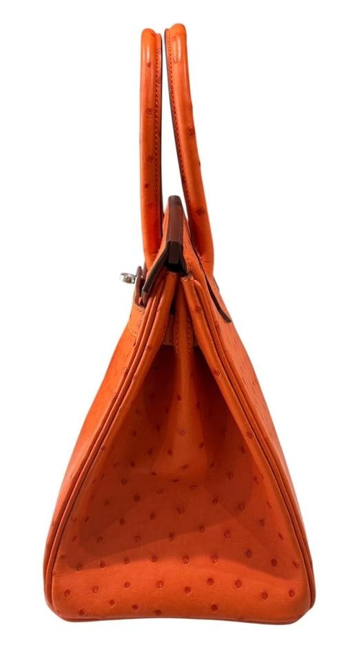 Hermes Birkin 30 Ostrich Tangerine Orange Leather Palladium Hardware RARE - 8
