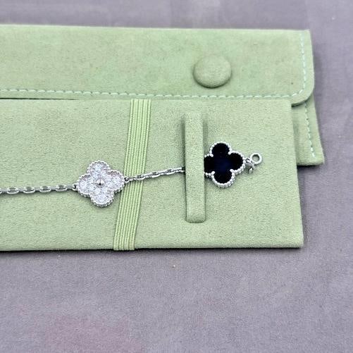 Van Cleef & Arpels Vintage Alhambra 5 Motif Black Onyx Diamond Bracelet - 5