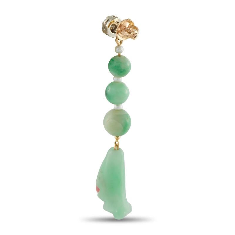 0.50ct Diamond, Conch Pearl, and Jade Earrings - 2