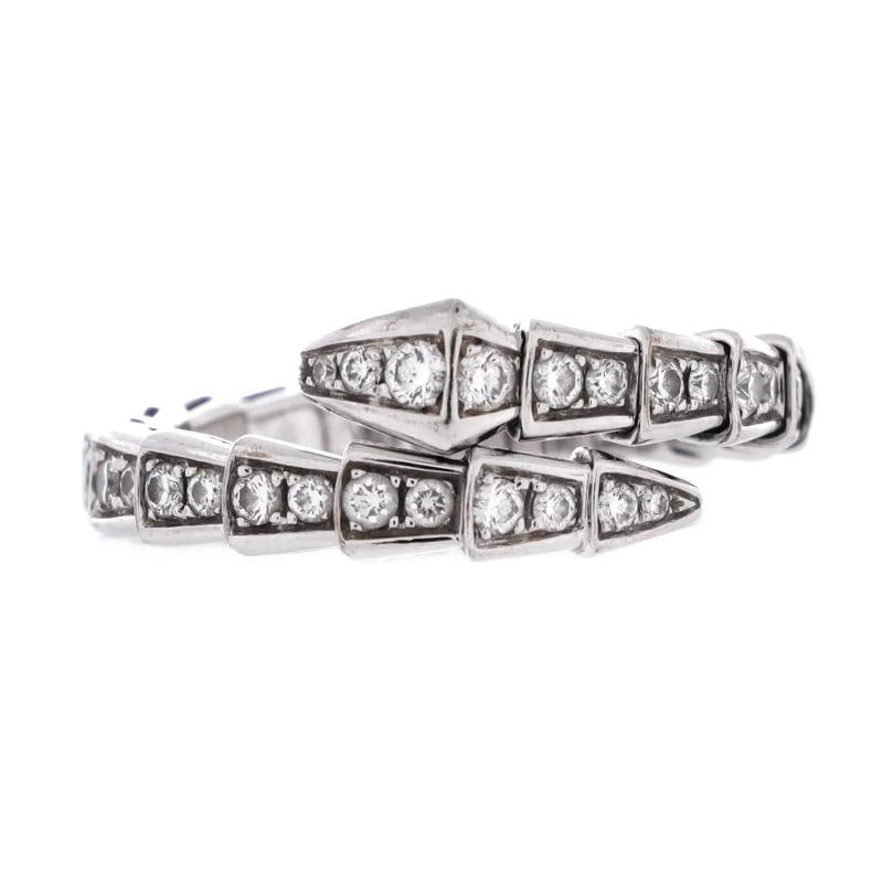 Bvlgari Serpenti Viper One-Coil Ring 18K White Gold and Pave Diamonds: Measurements: Size: 9, Width: 3.70 mm . Condition: Pre-owned - Good,Brand: Bvlgari,Main Stone: Diamond,Metal: 18K White Gold,Metal Purity: 18K,Ring Size: 9,Type: Ring,Color: White Gold,Style: 18K
