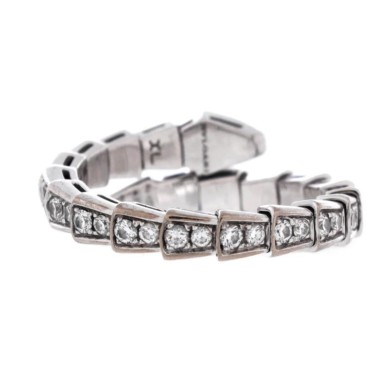 Bvlgari Serpenti Viper One-Coil Ring 18K White Gold and Pave Diamonds - 3