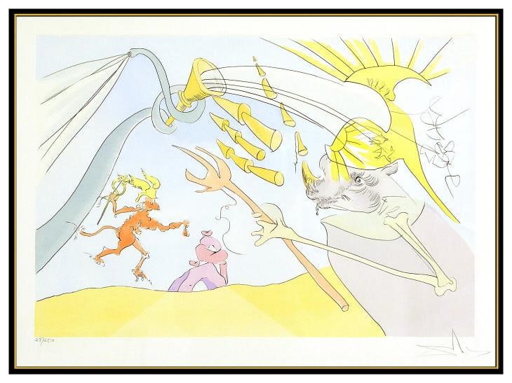 Salvador Dali Hand Signed Pochoir Color Engraving Framed~ Edition Of /250 - 2