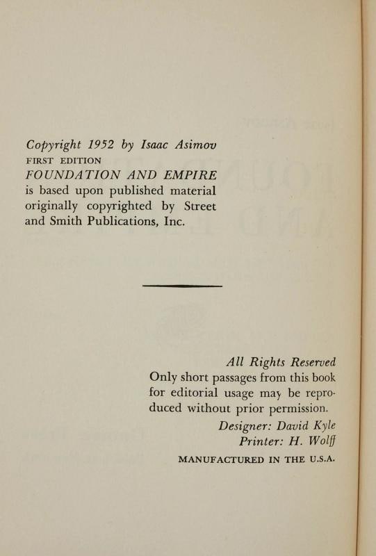 Foundation and Empire ~ by ISAAC ASIMOV ~ First Edition ~ 1st Printing 1952 - 8