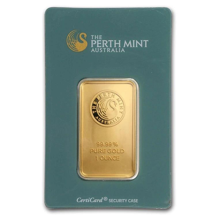 1 oz Gold Bar - The Perth Mint (Classic, Green Assay): Brand: Perth Mint,MPN: 166448,Year: Random,Fineness: 0.9999,Denomination: 1 oz,Circulated/Uncirculated: None,Certification: Uncertified,Country of Origin: Australia