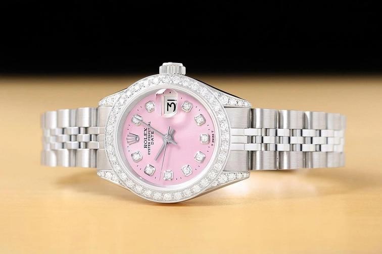 ROLEX LADIES DATE 6924 PINK DIAMOND 18K WHITE GOLD STAINLESS STEEL WATCH - 3