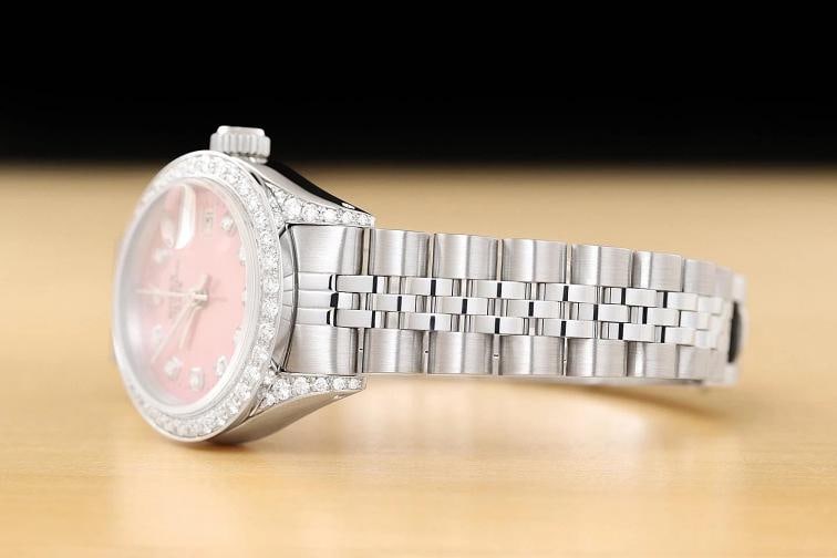 ROLEX LADIES DATE 6924 PINK DIAMOND 18K WHITE GOLD STAINLESS STEEL WATCH - 4