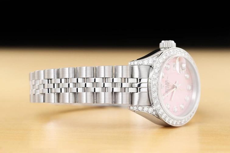ROLEX LADIES DATE 6924 PINK DIAMOND 18K WHITE GOLD STAINLESS STEEL WATCH - 7