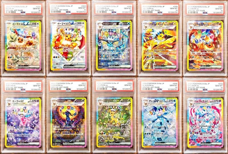 PSA 10 Terastal Festival Eevee Evolutions SAR Complete Set Pokemon Japanese: Condition: Graded - PSA 10: Professionally graded,Convention/Event: Nor Con,Attribute/MTG:Color: Dark,Card Size: Standard,Autographed: No,Speciality: NA,Set: Terastal Festival,Character: Eevee,