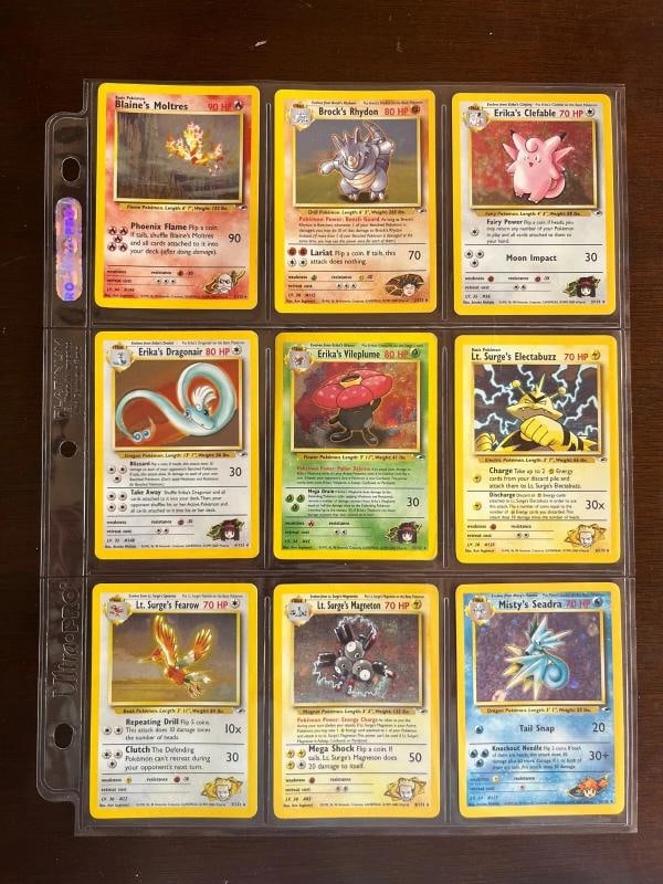 2000 Pokemon TCG: Full Complete Gym Heroes Set (132/132): Condition: Used,Card Size: Standard,Autographed: No,Set: Base Set, Base Set 2, Fossil, Gym Heroes, Jungle, Neo Discovery,Character: Alakazam, Blastoise, Brock, Chansey, Charizard, Clefairy, Erika,