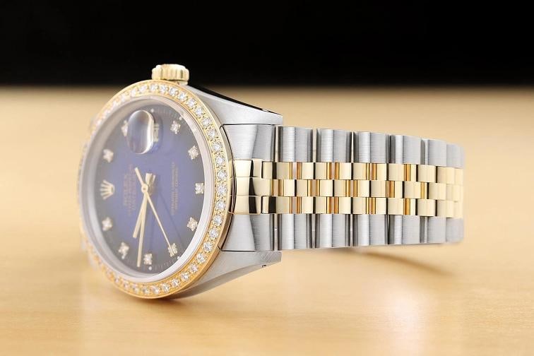 ROLEX DATEJUST 16233 BLUE VIGNETTE FACTORY DIAMOND 18K GOLD STEEL TWO TONE WATCH - 4