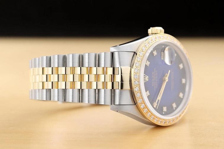 ROLEX DATEJUST 16233 BLUE VIGNETTE FACTORY DIAMOND 18K GOLD STEEL TWO TONE WATCH - 7