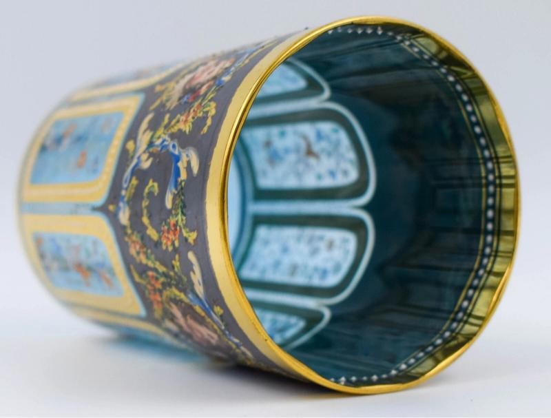 Museum Quality Moser hand Painted Tumbler w/Gold Gilt, Cherubs & Flowers, C1900 - 6