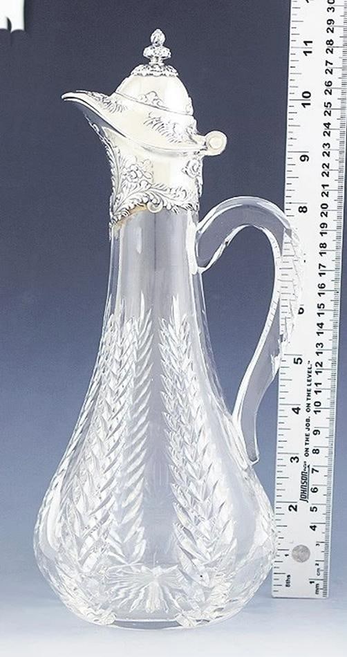 Tiffany & Co c1891-1902 ABP Cut Glass Sterling Silver Claret Jug - 3