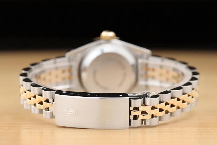 ROLEX LADIES DATEJUST 69173 BLACK FACTORY DIAMOND DIAL 18K GOLD STEEL RUBY WATCH - 6