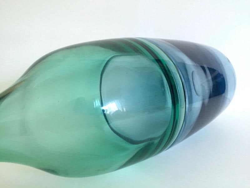 VTG RARE MID CENTURY MODERN VENINI INCALMO 2 TONE MURANO LARGE ART GLASS BOTTLE - 10