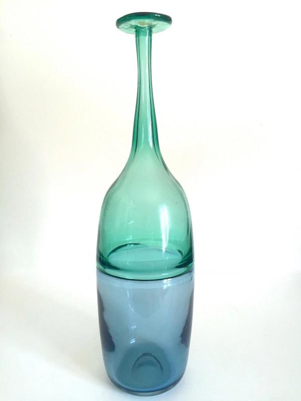 VTG RARE MID CENTURY MODERN VENINI INCALMO 2 TONE MURANO LARGE ART GLASS BOTTLE - 2