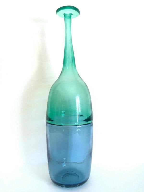 VTG RARE MID CENTURY MODERN VENINI INCALMO 2 TONE MURANO LARGE ART GLASS BOTTLE - 3