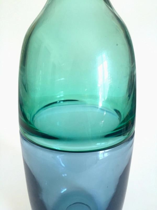 VTG RARE MID CENTURY MODERN VENINI INCALMO 2 TONE MURANO LARGE ART GLASS BOTTLE - 5