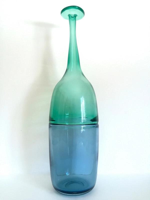VTG RARE MID CENTURY MODERN VENINI INCALMO 2 TONE MURANO LARGE ART GLASS BOTTLE - 7