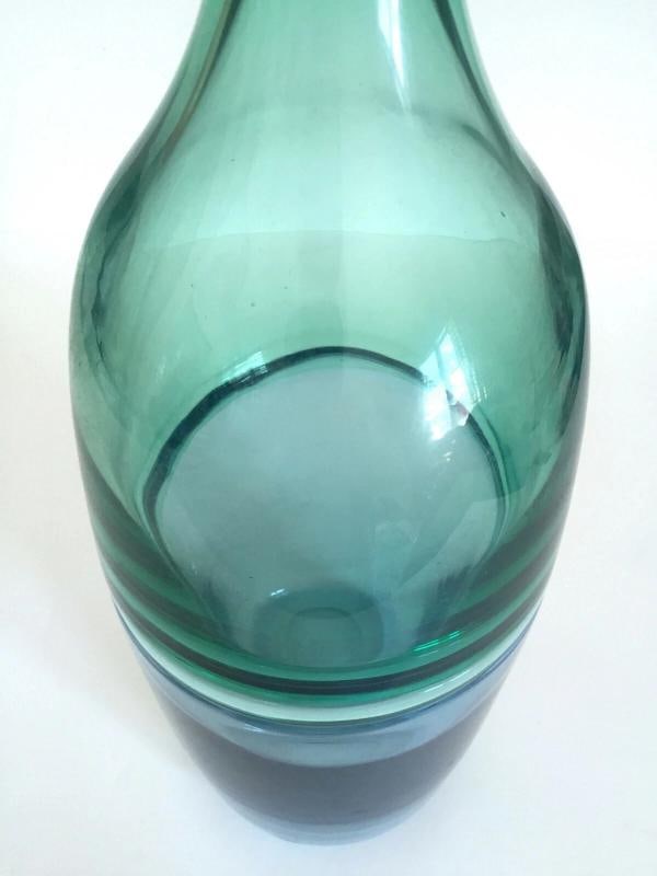 VTG RARE MID CENTURY MODERN VENINI INCALMO 2 TONE MURANO LARGE ART GLASS BOTTLE - 9