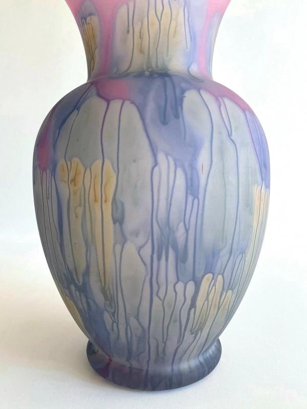VTG 1980'S JERUSALEM ART GLASS HAND PAINTED FROSTED DRIP GLAZE LRG FLOWER VASE - 6
