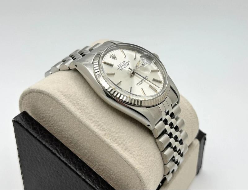 Rolex Datejust 16014 36mm Silver Dial 18k White Gold Bezel Steel Box Paper - 6