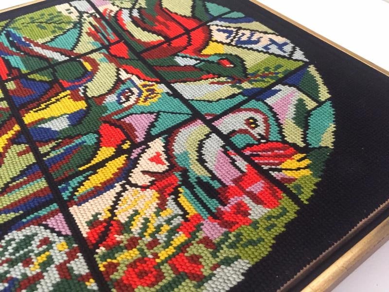 VINTAGE MID CENTURY MODERN MARC CHAGALL FRAMED NEEDLEPOINT ART~(15" W X 20" H X 1 1/2" D) - 6