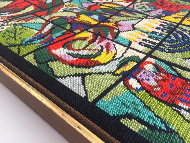 VINTAGE MID CENTURY MODERN MARC CHAGALL FRAMED NEEDLEPOINT ART~(15" W X 20" H X 1 1/2" D) - 7