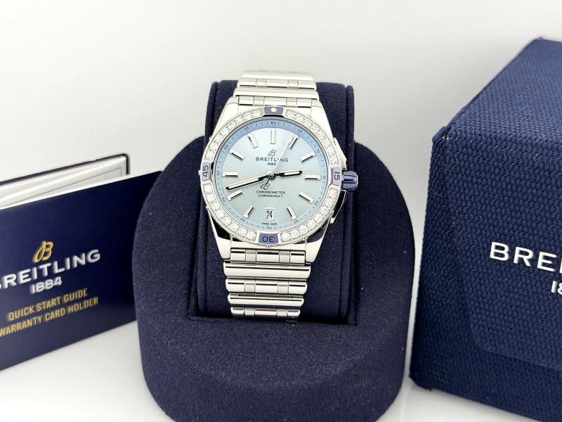 Breitling Super Chronomat A17356 38mm Diamond Bezel Blue Dial Steel Box Booklet - 11