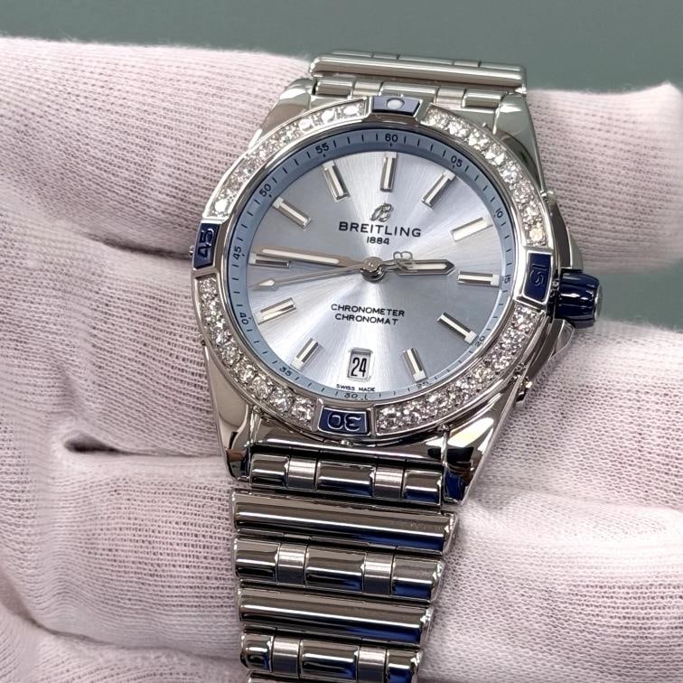 Breitling Super Chronomat A17356 38mm Diamond Bezel Blue Dial Steel Box Booklet - 2