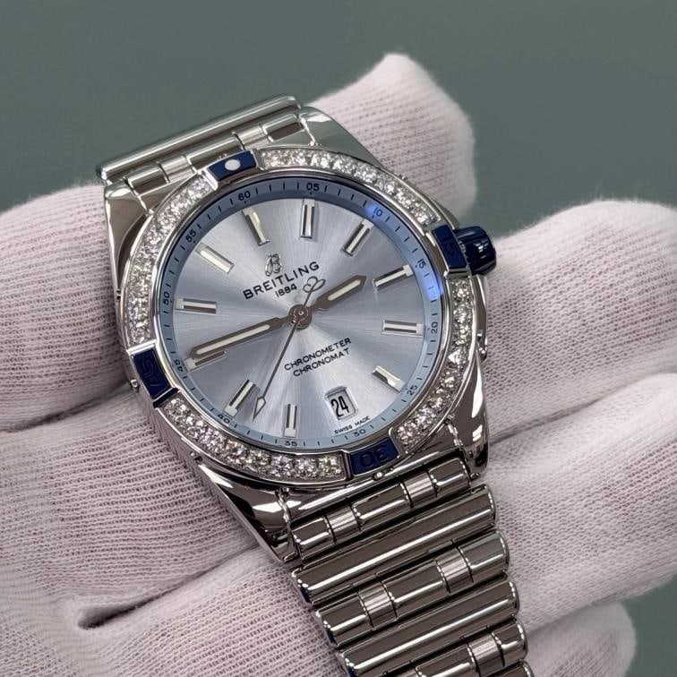 Breitling Super Chronomat A17356 38mm Diamond Bezel Blue Dial Steel Box Booklet - 3