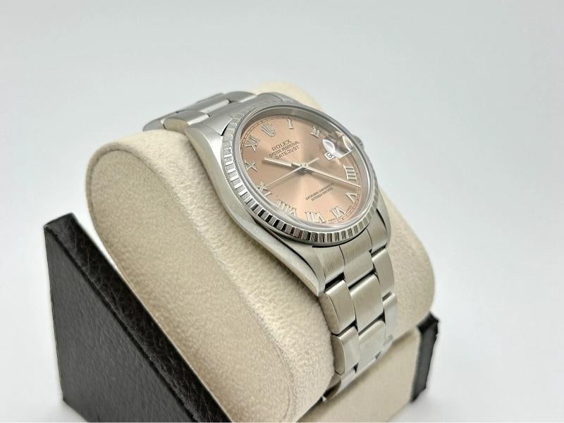 Rolex Datejust 16220 Rose Salmon Pink Roman Dial Engine Turn Steel Box Papers - 5