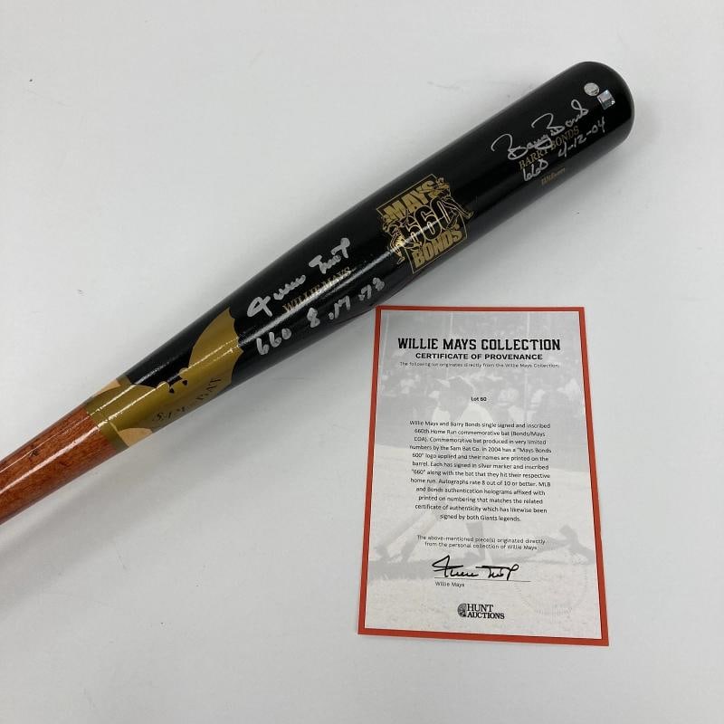 Willie Mays & Barry Bonds 660 Home Runs Signed Inscribed Baseball Bat Mays COA: Sport: Baseball,Player: Barry Bonds,Signed: Yes,Original/Reprint: Original,Autograph Authentication: MLB,Product: Bat,Country of Origin: United States