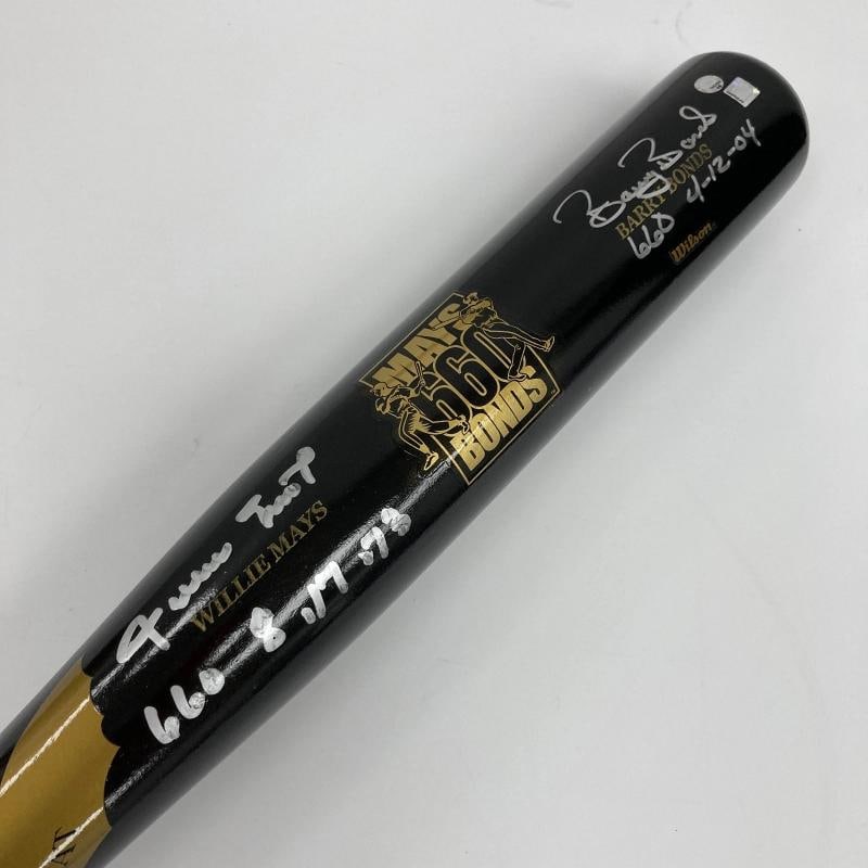 Willie Mays & Barry Bonds 660 Home Runs Signed Inscribed Baseball Bat Mays COA - 2
