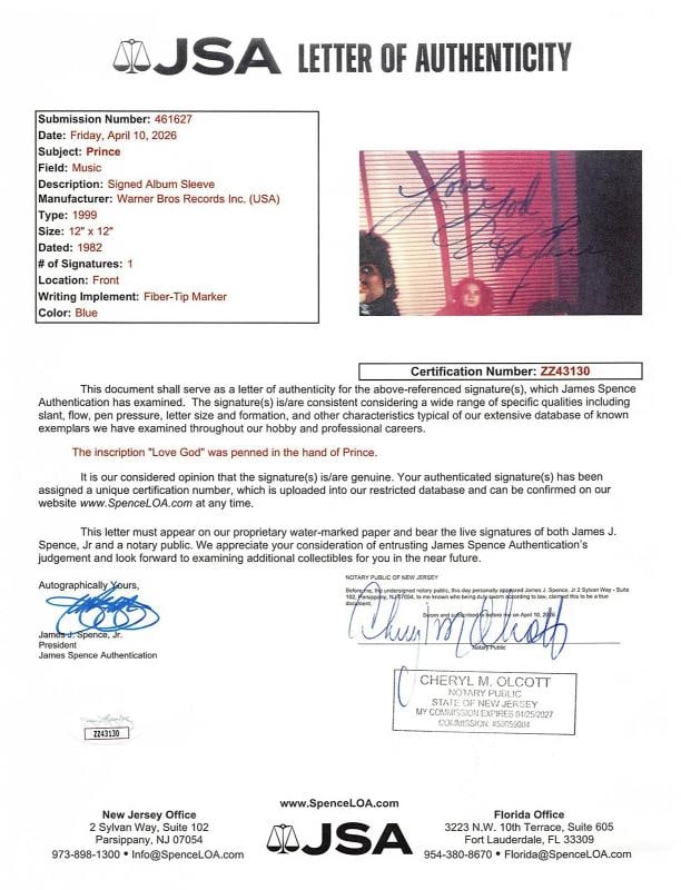 Prince Love God Signed 1999 Album Sleeve w/ Vinyl JSA - 6