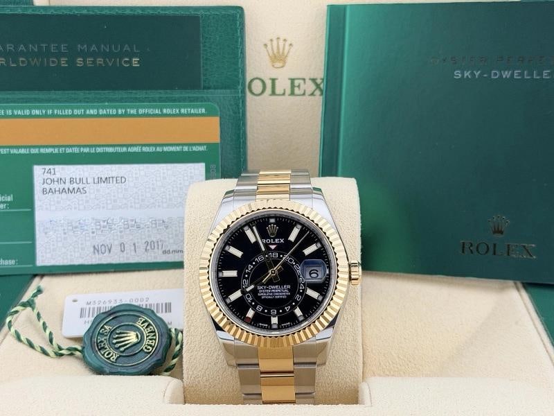Rolex Sky Dweller 326933 42mm Black Dial 18k Yellow Gold Steel Box Paper - 2