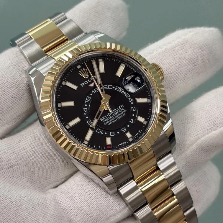 Rolex Sky Dweller 326933 42mm Black Dial 18k Yellow Gold Steel Box Paper - 3