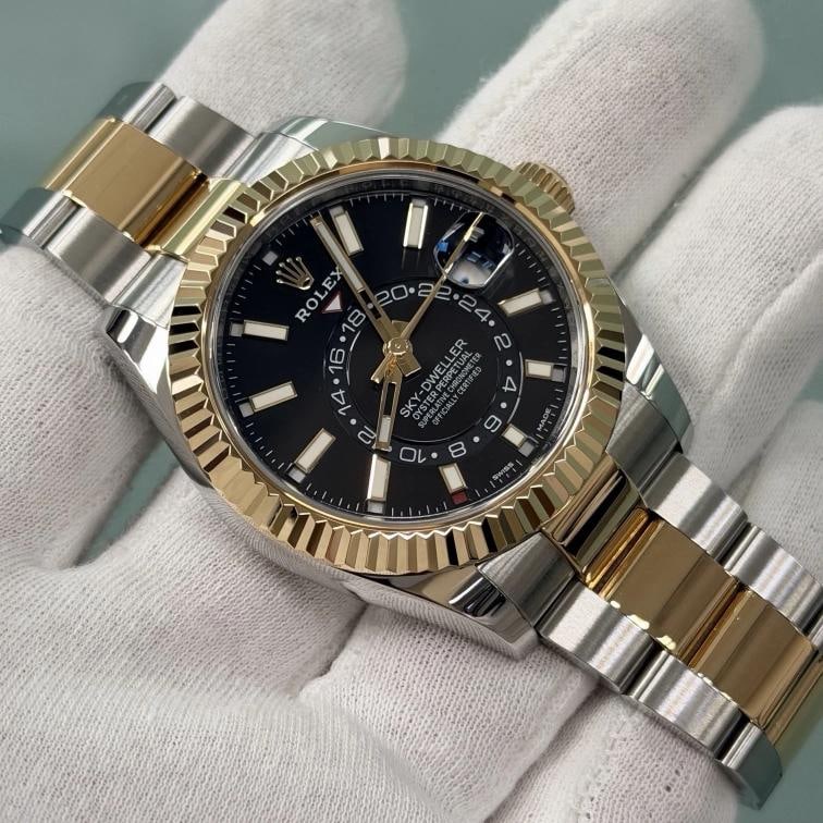 Rolex Sky Dweller 326933 42mm Black Dial 18k Yellow Gold Steel Box Paper - 4