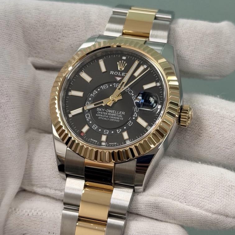 Rolex Sky Dweller 326933 42mm Black Dial 18k Yellow Gold Steel Box Paper - 5