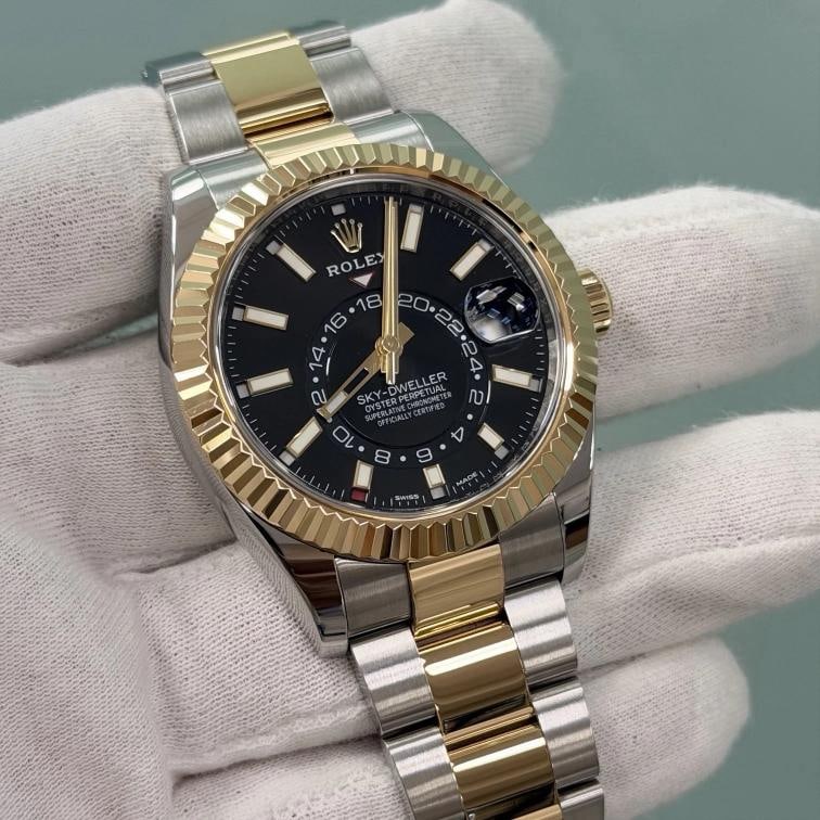 Rolex Sky Dweller 326933 42mm Black Dial 18k Yellow Gold Steel Box Paper - 6