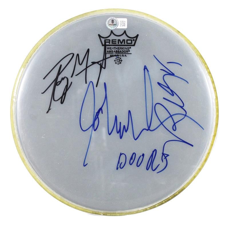 The Doors (3) Manzarek, Densmore & Krieger Signed 10 Inch Drum Head BAS #AE02871 (1 of 3)